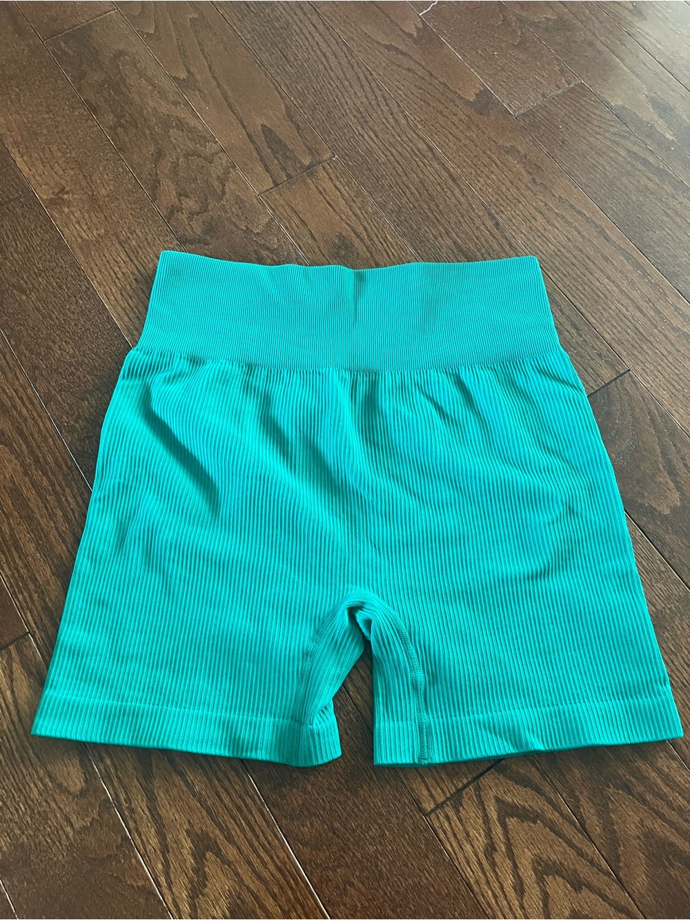 Athletic Ribbed High-Waist Shorts in Teal